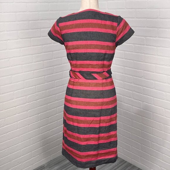 Boden Dress Women 4R‎ Black Pink Stripe Sheath Cotton Linen Classic Career VTG - Picture 4 of 14
